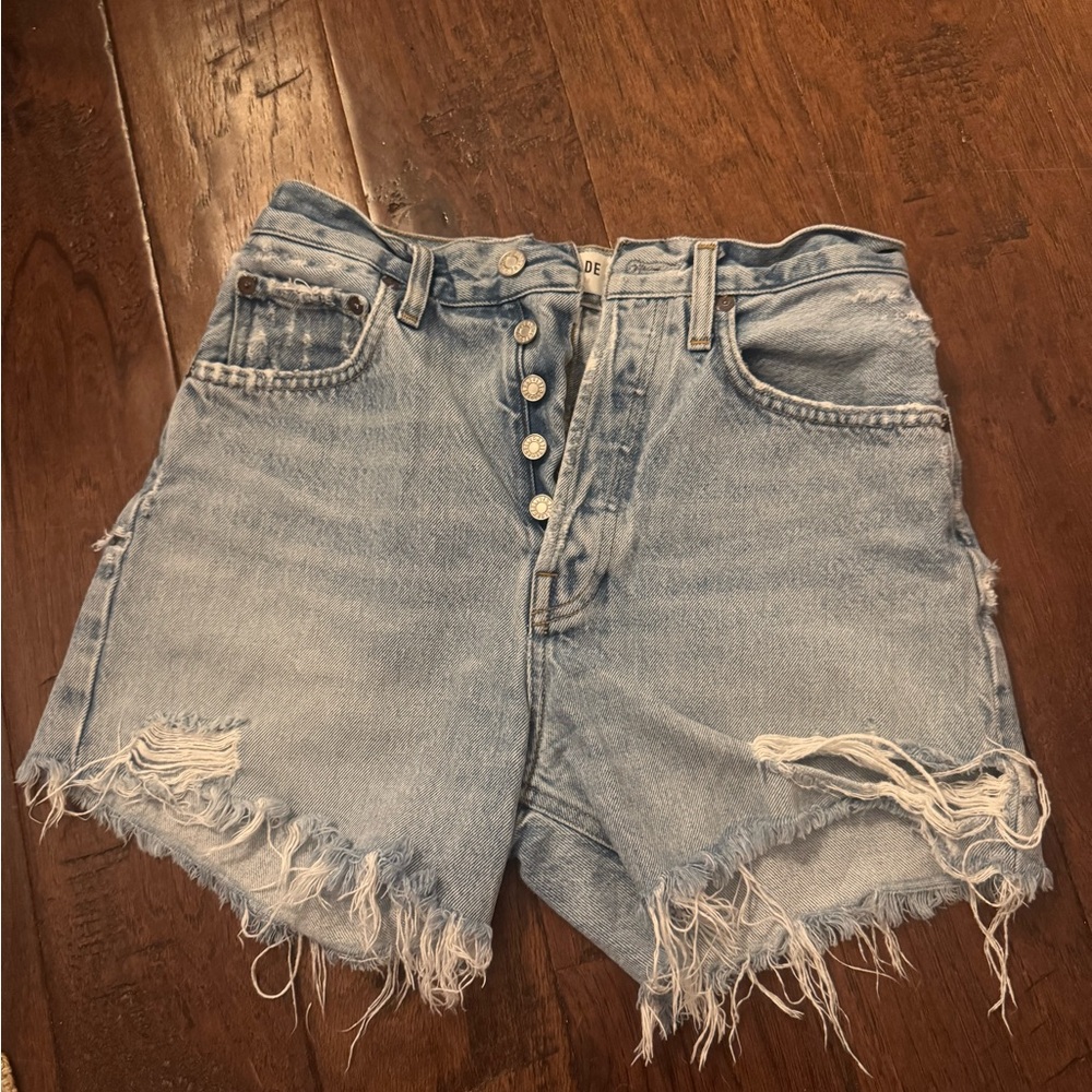 Agolde Blue Distressed Jean Shorts High-Waisted